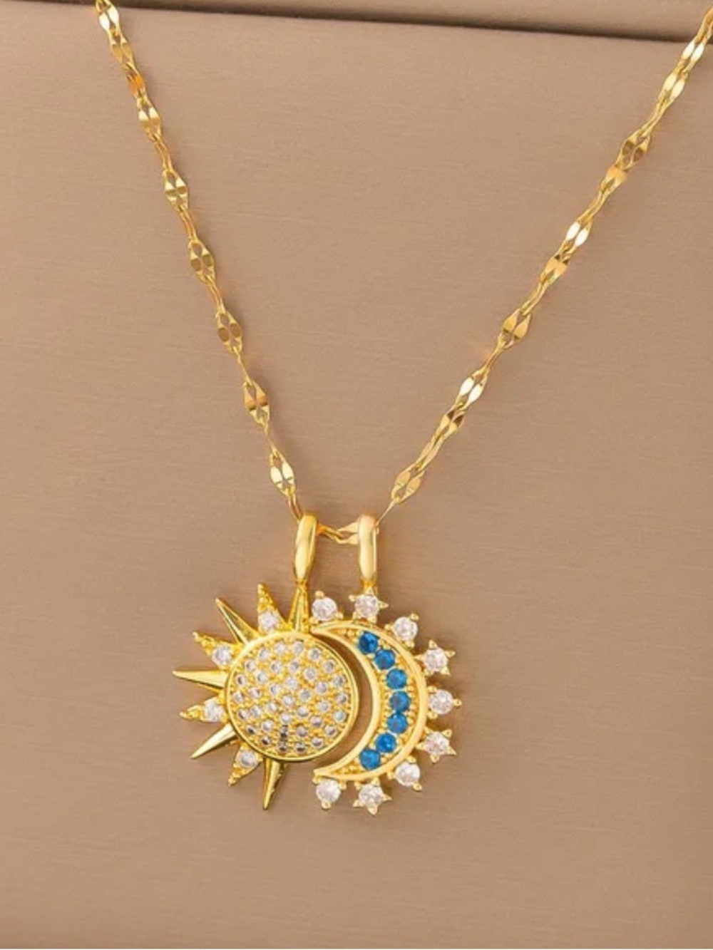 18K Gold-Plated Sun Pendant Necklace with Rhinestones
